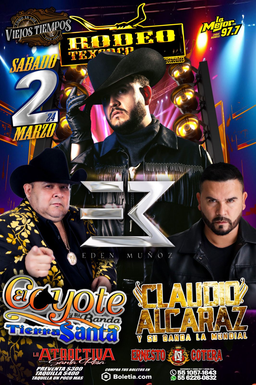 Éxito Asegurado en el Rodeo Texcoco: Edén Muñoz, El Coyote y Claudio Alcaraz en un Show Imperdible