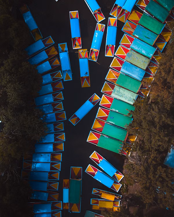 Vista ilustrativa de un canal y vegetación acuática que evoca los paisajes lacustres de Xochimilco; la imagen no identifica un embarcadero específico.