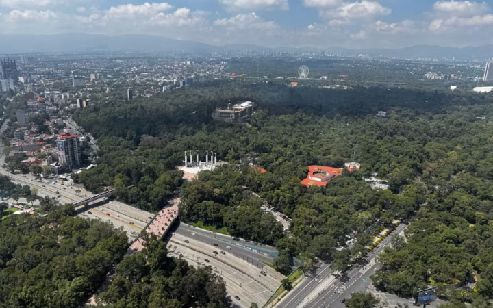 Sendero arbolado en un gran parque urbano, imagen ilustrativa para una guía de caminata por Chapultepec; no señala una sección concreta.